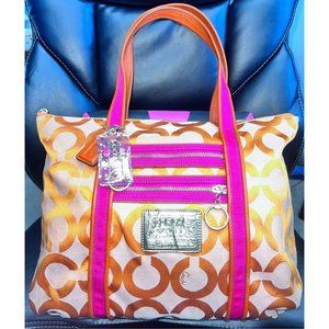 Authentic Coach Poppy Tote Orange and Pink